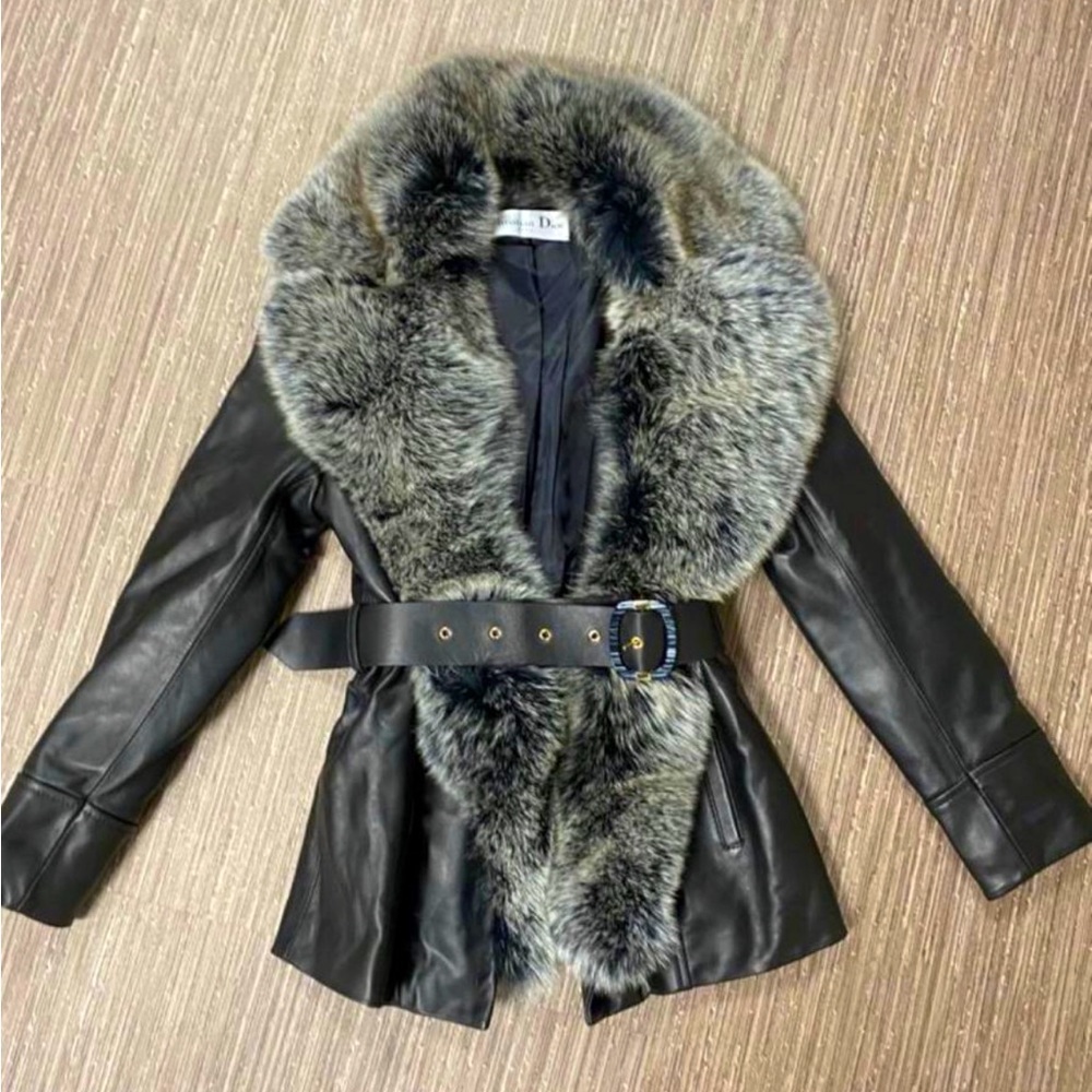 Dior leather blazer with real fox fur